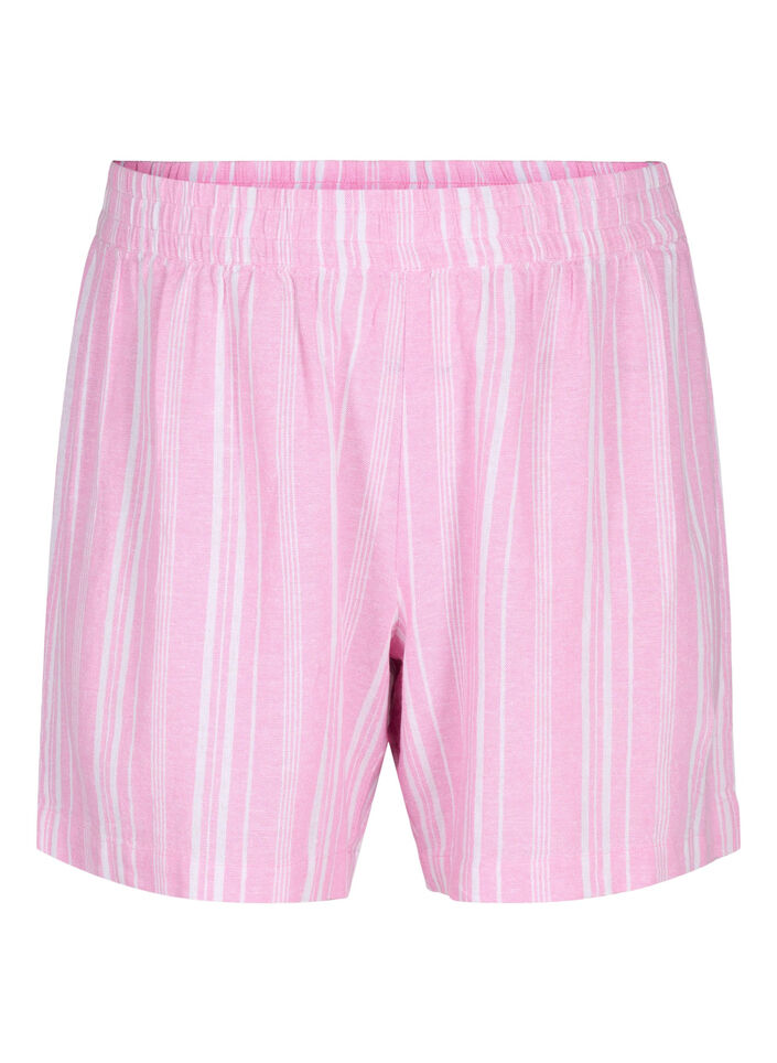 Gestreepte korte broek van linnen en viscose, Roze, Packshot image number 0