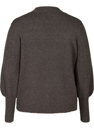 Gebreide blouse met ballonmouwen, Dark Grey Melange, Packshot image number 1