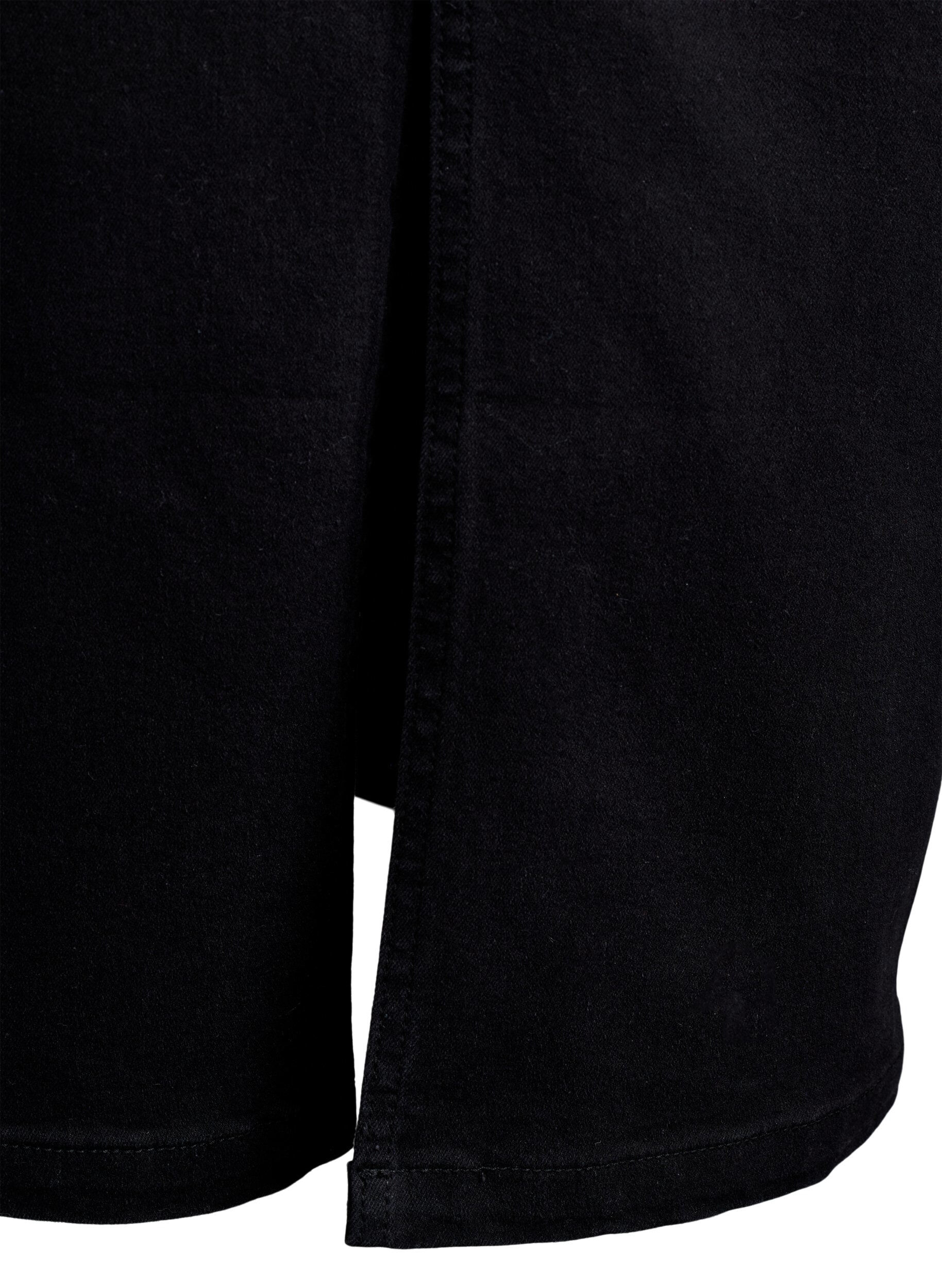 Zizzi FLASH - Halflange denimrok met een voorsplit, Zwart, Packshot image number 4
