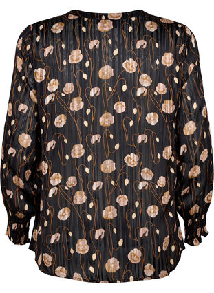 Bedrukte blouse met smok en v-hals, Black Flower, Packshot image number 1