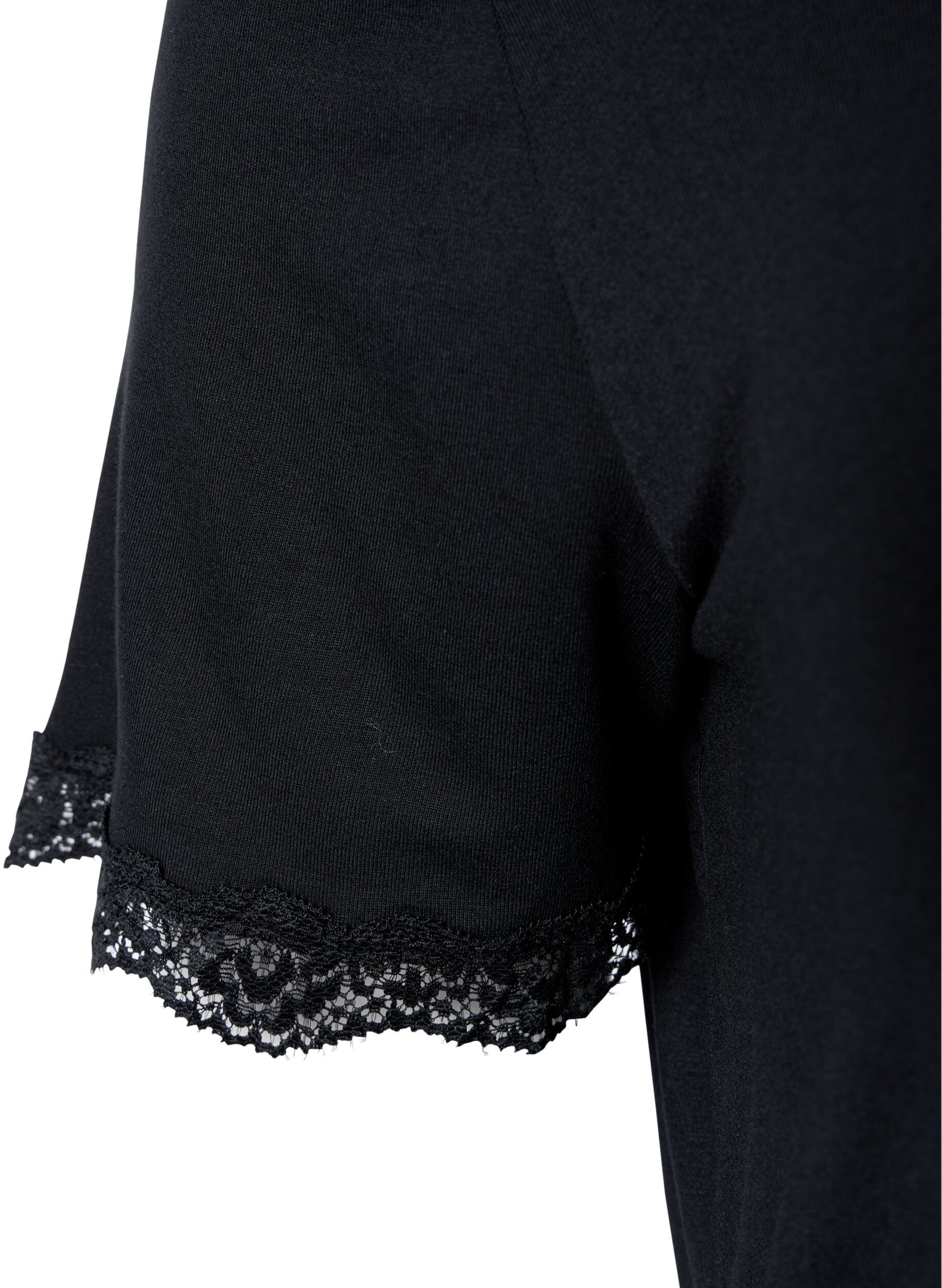 Zizzi Nachthemd van viscose met korte mouwen en kanten randjes, Black, Packshot image number 2