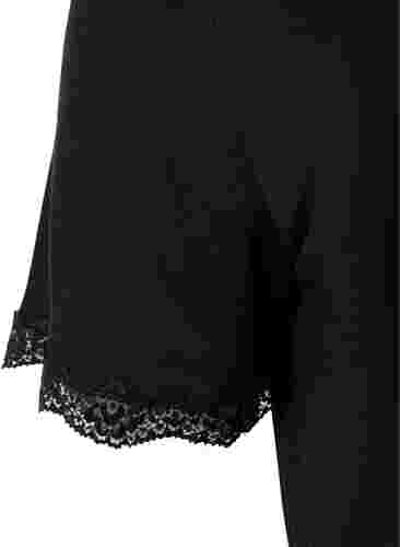 Nachthemd van viscose met korte mouwen en kanten randjes, Black, Packshot image number 2