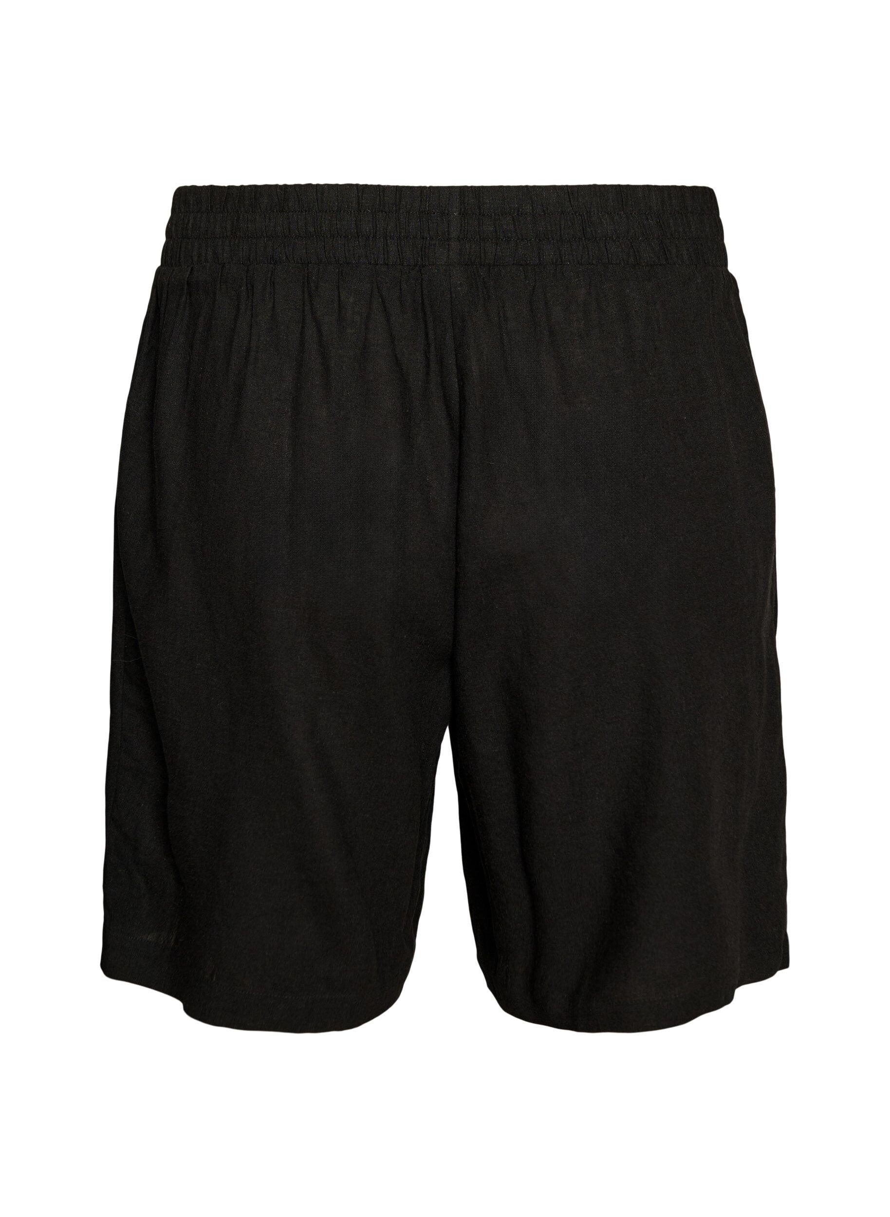 Zizzi Shorts met hoge taille in linnen en viscose, Zwart, Packshot image number 1