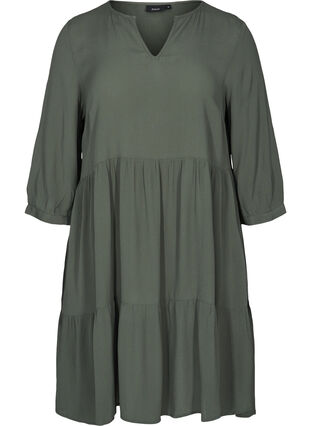 Viscose jurk met 3/4 mouwen en a-lijn, Thyme, Packshot image number 0