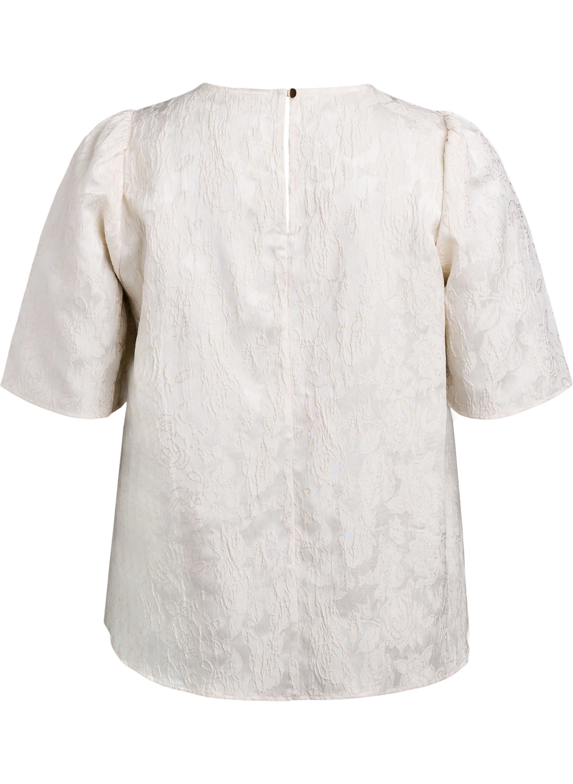 Zizzi Blouse met jacquardpatroon en pofmouwen, Vanille, Packshot image number 1