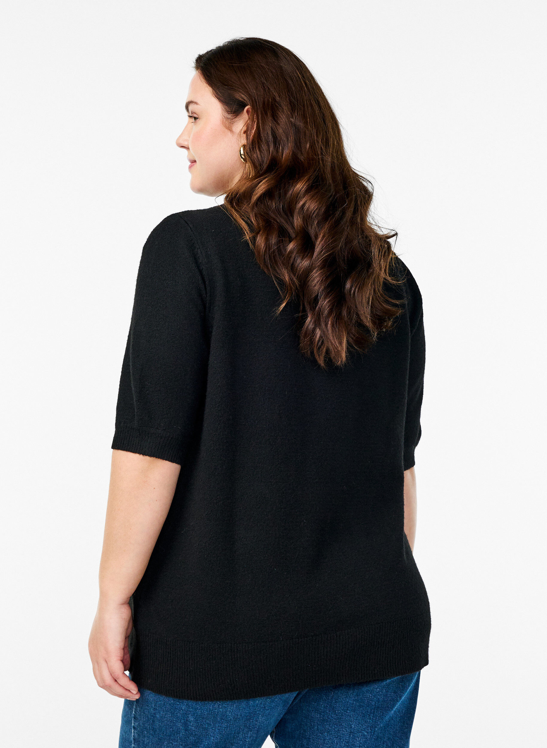 Zizzi Gebreide blouse met korte mouwen, Zwart, Model image number 2
