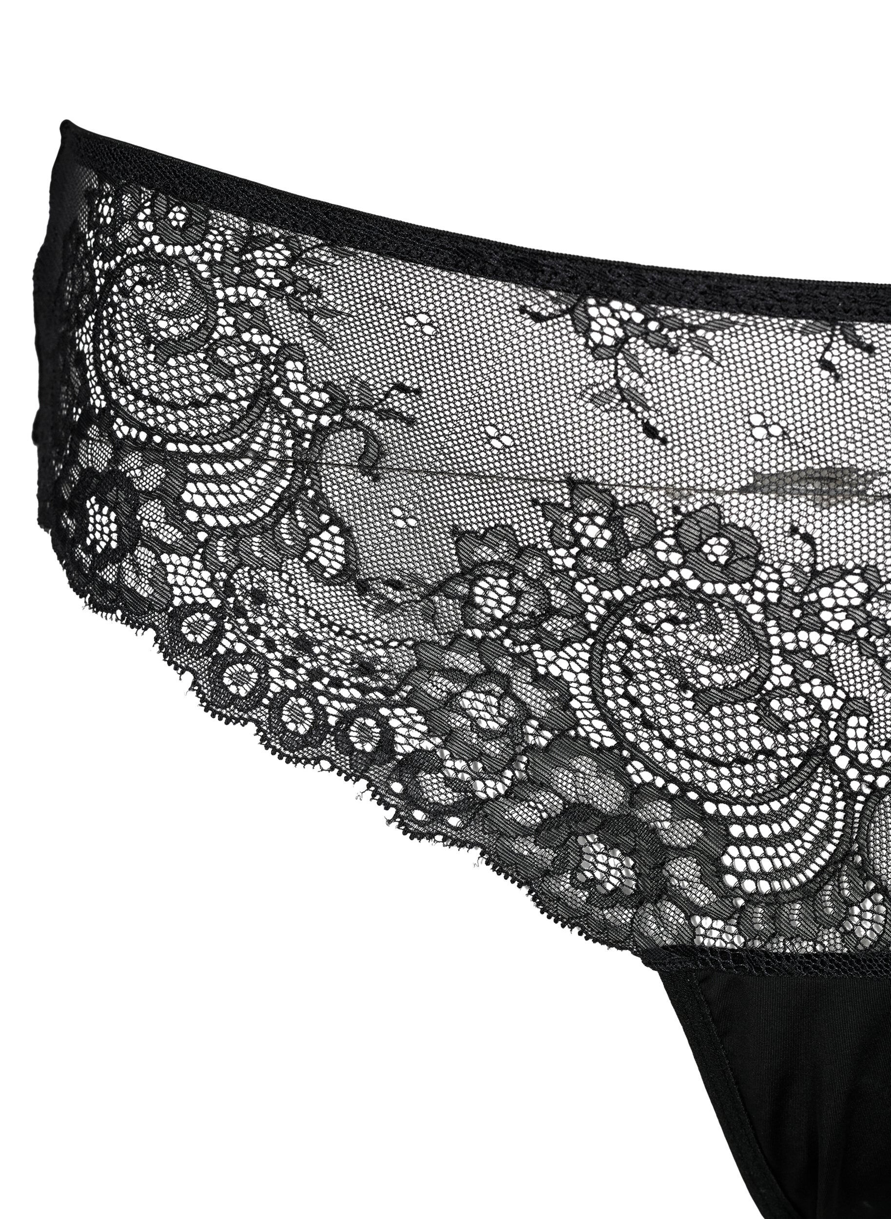 Zizzi Kanten string met normale taille, Black, Packshot image number 2
