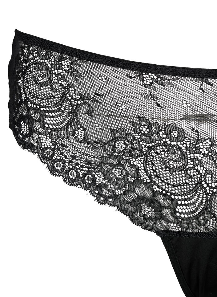 Kanten string met normale taille, Black, Packshot image number 2