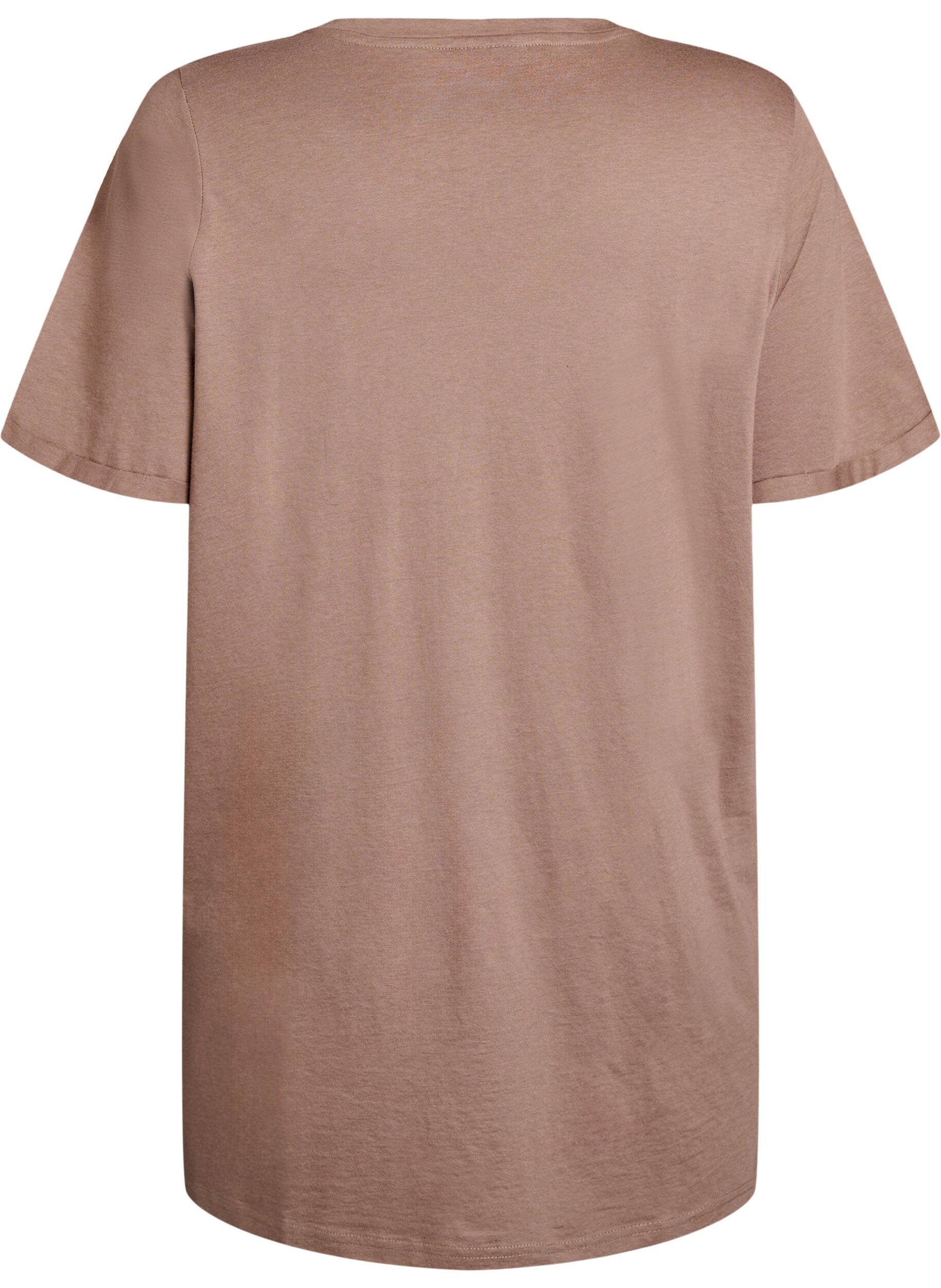 Zizzi Enkelkleurig oversized T-shirt met V-hals, Bruin, Packshot image number 1