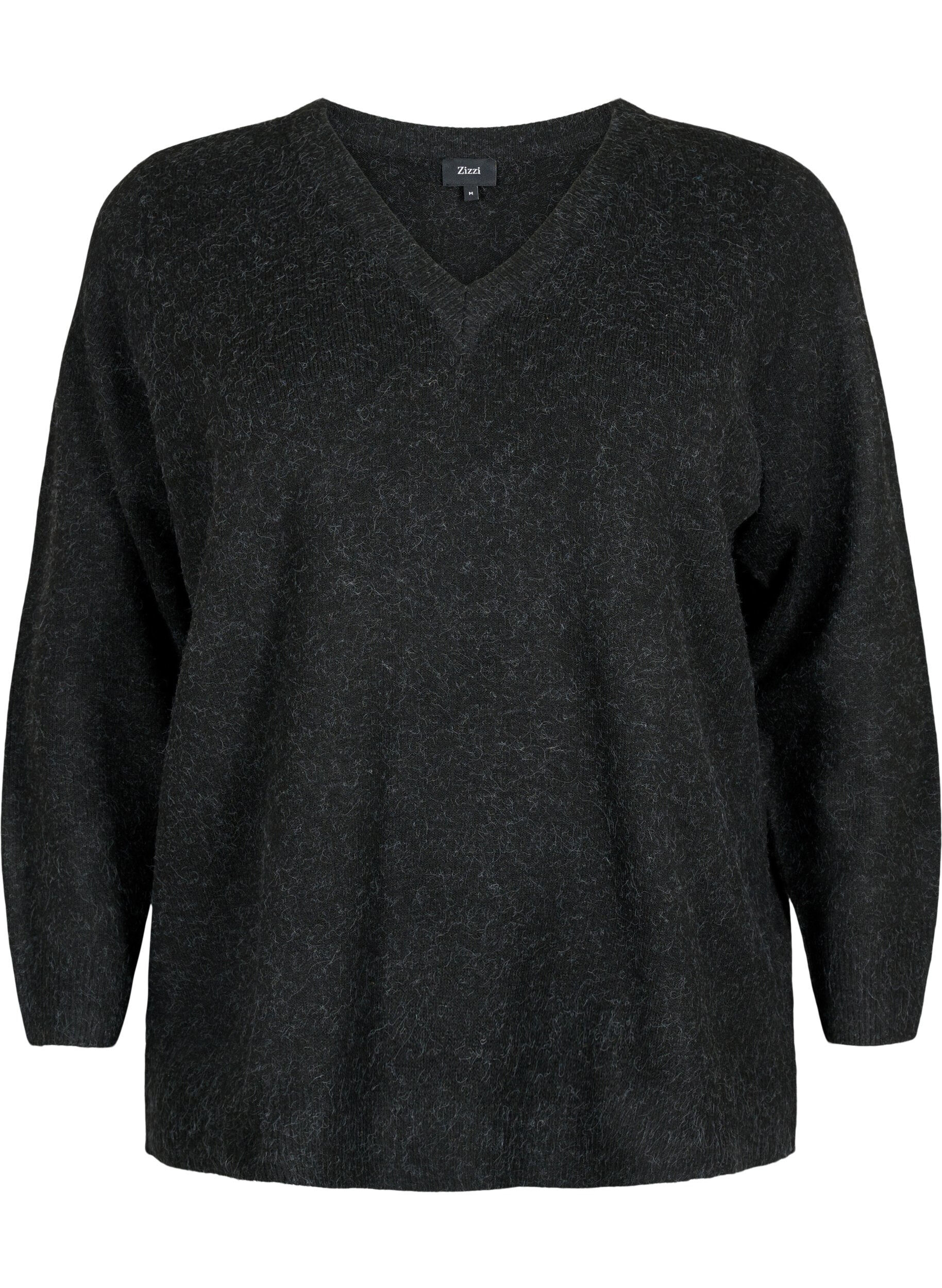 ZizziGemele&ecirc;rde trui met V-hals, Dark Grey Melange, Packshot image number 0
