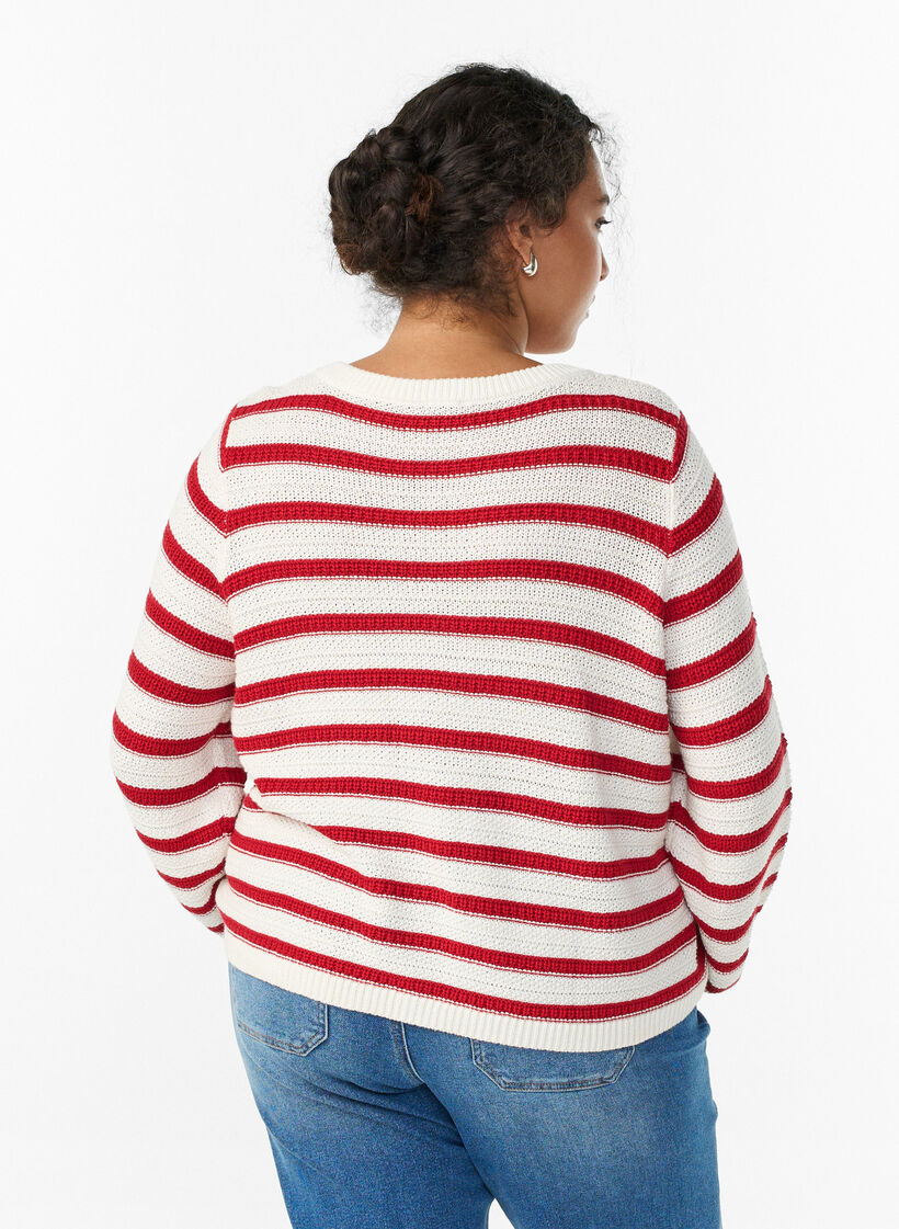 Vest met structuurbreisel en decoratieve knopen, Rood, Model image number 2