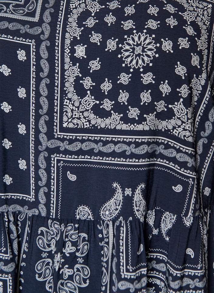 Enkel-lange jurk in viscose met paisleyprint en korte mouwen, Blauw, Packshot image number 2