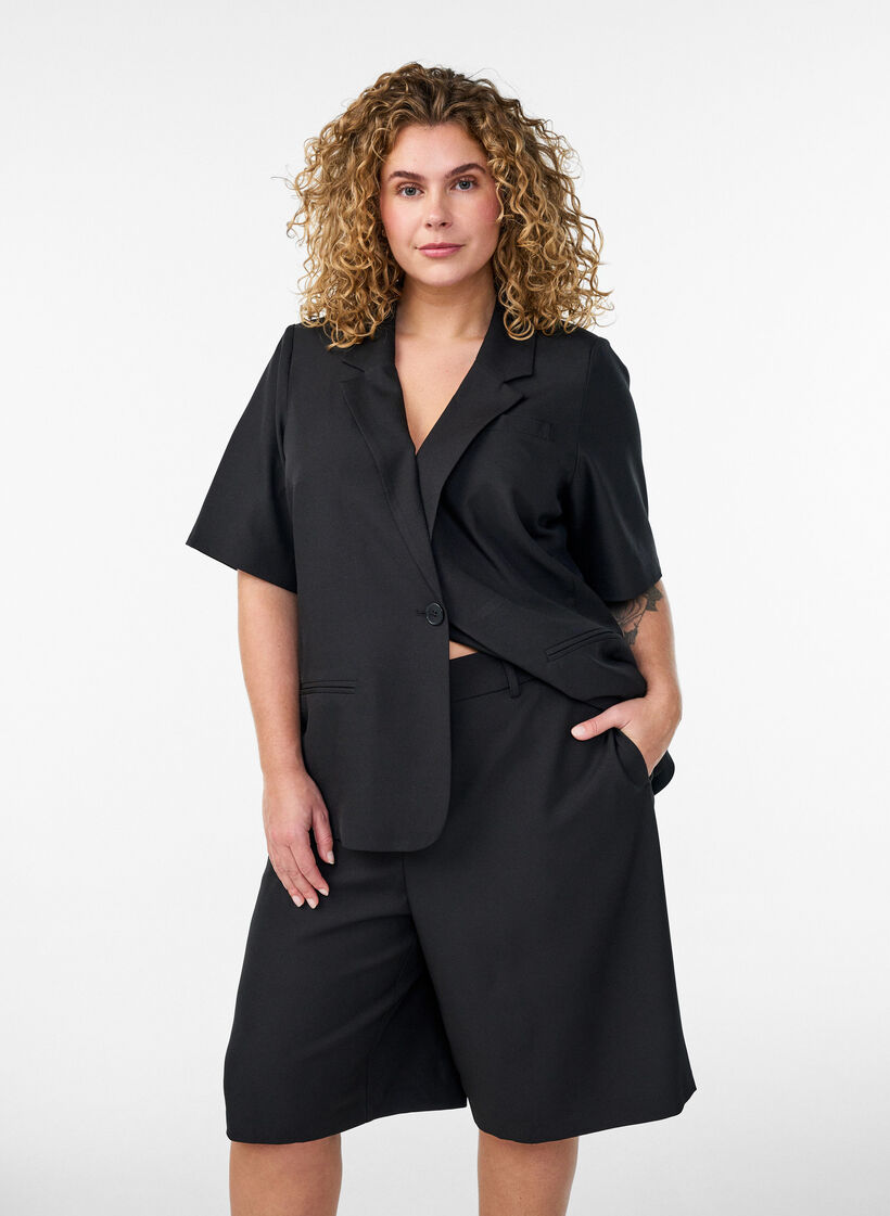 Losse Bermuda-shorts met hoge taille, Zwart, Model image number 0