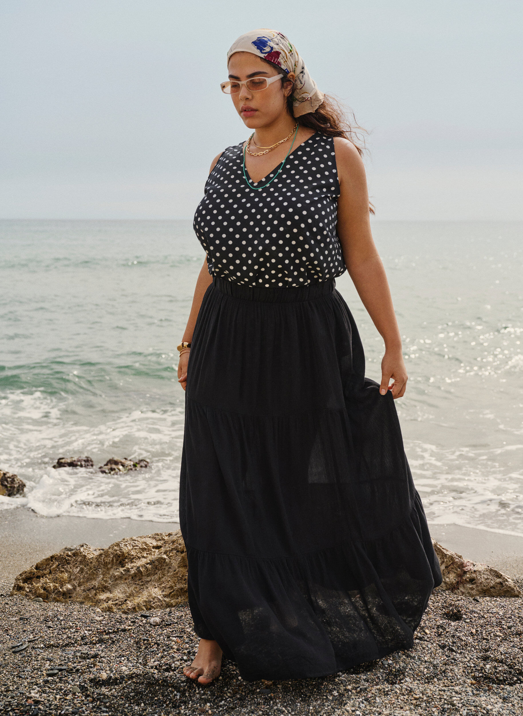 ZizziLange rok met elastiek in de taille, Zwart, Image image number 0