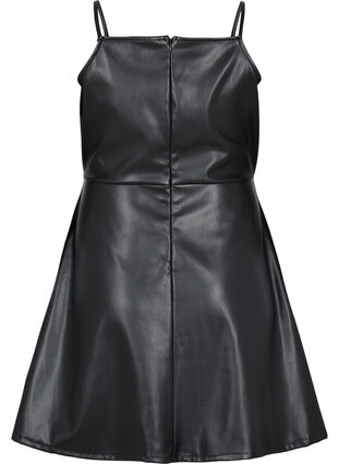Imitatieleer jurk met a-vorm, Black, Packshot image number 1