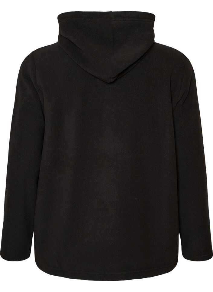 Fleece hoodie met een hoge nek en geborduurde tekst, Zwart, Packshot image number 1