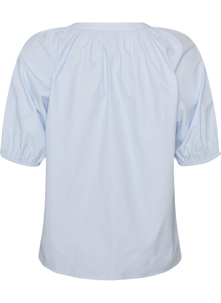 Overhemdblouse met knoopsluiting en strikceintuur, Blauw, Packshot image number 1