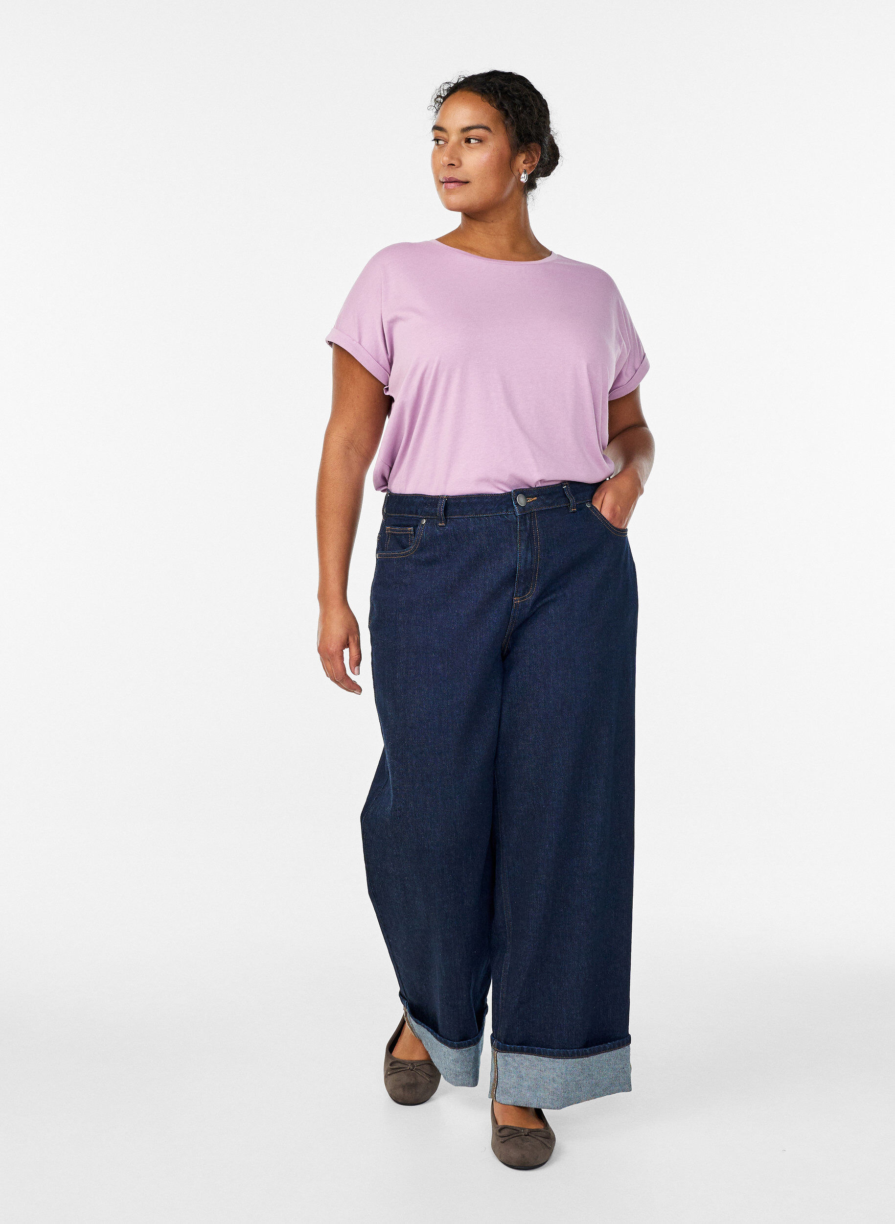ZizziT-shirt met korte mouwen van katoenmix, Paars, Model image number 1