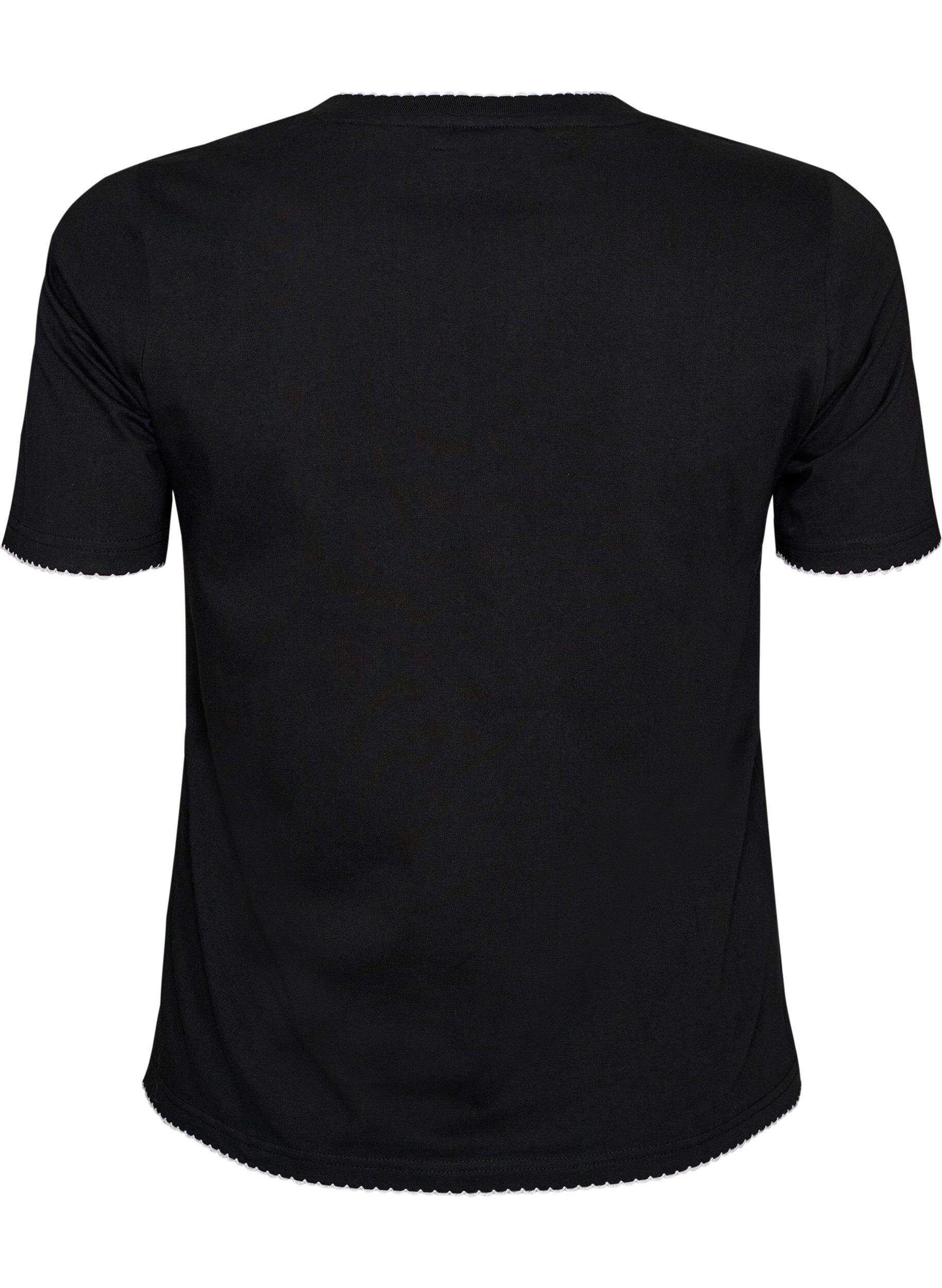 ZizziKatoenen T-shirt met golvende contrasterende randen, Zwart, Packshot image number 1