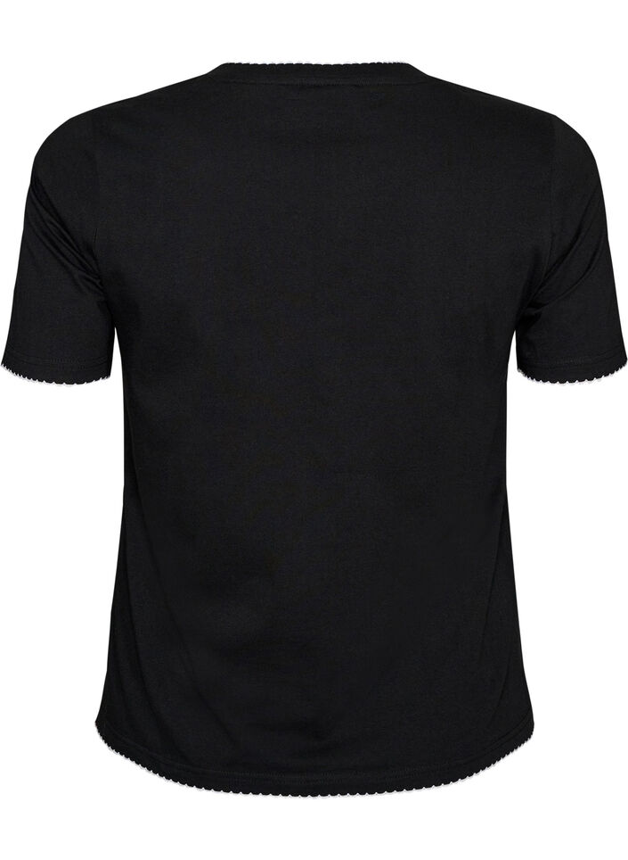 Katoenen T-shirt met golvende contrasterende randen, Zwart, Packshot image number 1
