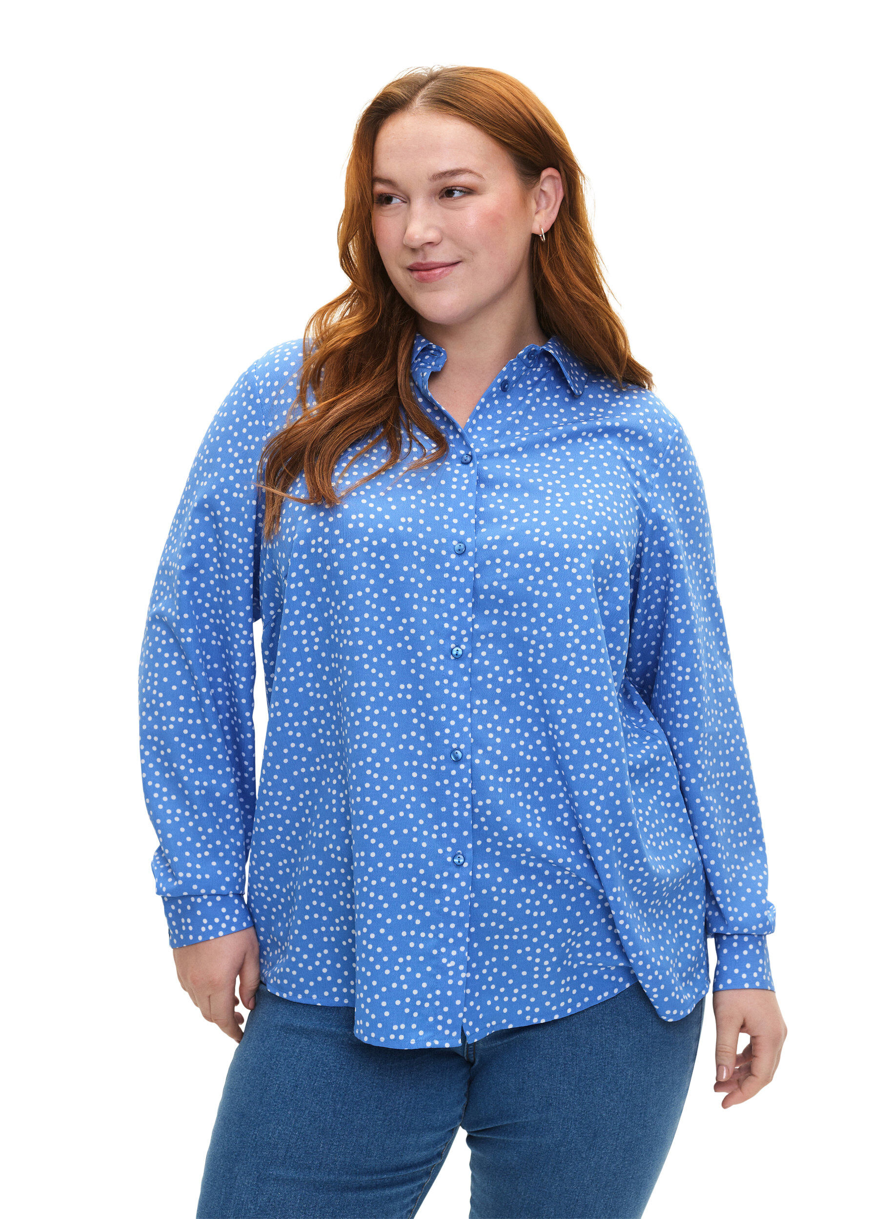Zizzi FLASH - Shirt met stippen, Marina White Dot, Model image number 0