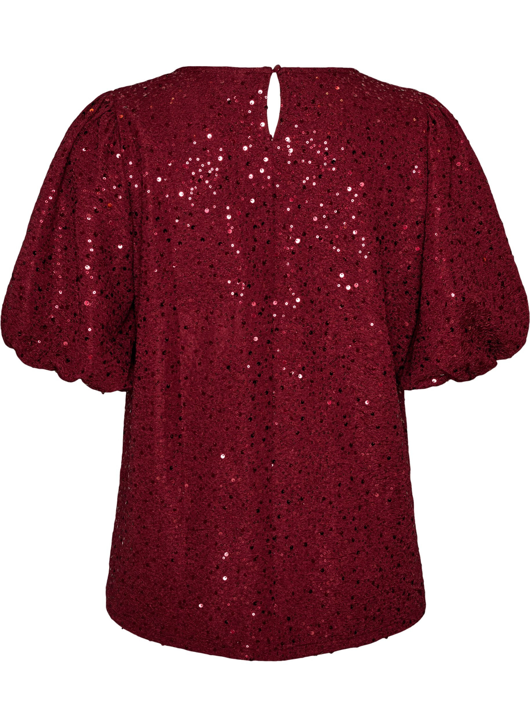 ZizziBlouse met pailletten en ballonmouwen, Rood, Packshot image number 1