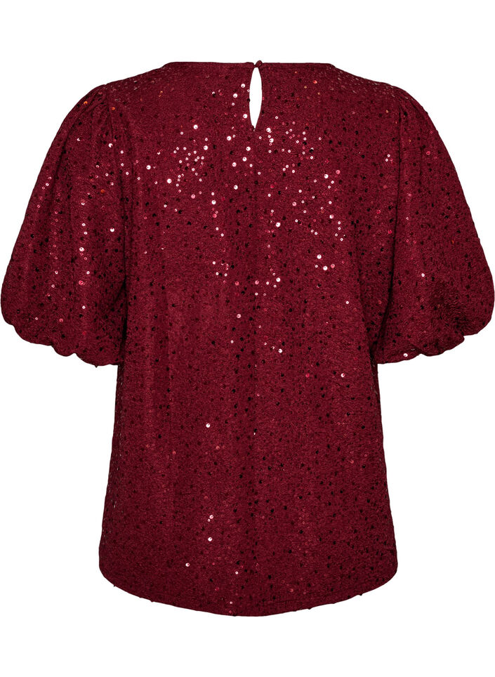 Blouse met pailletten en ballonmouwen, Rood, Packshot image number 1