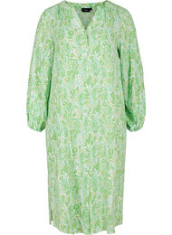 Midi-jurk van viscose met print en lange mouwen, Green Paisley AOP