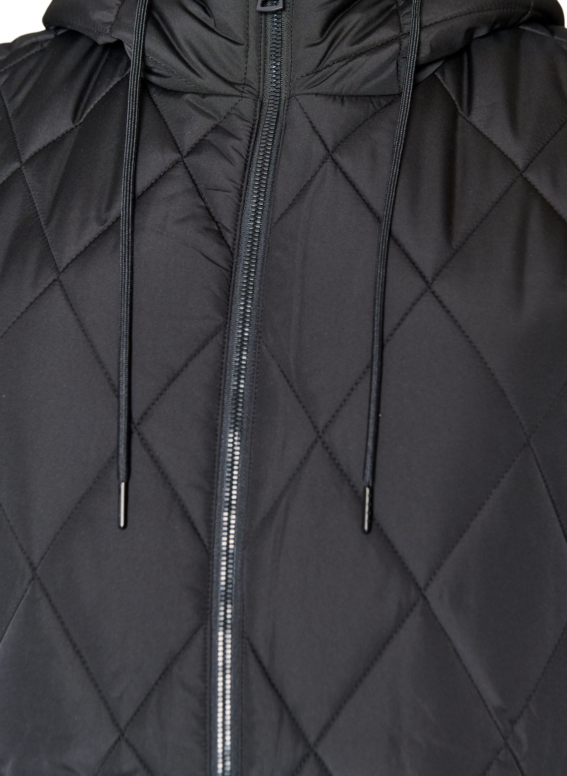 ZizziHalflang gewatteerd gilet met capuchon, Zwart, Packshot image number 2