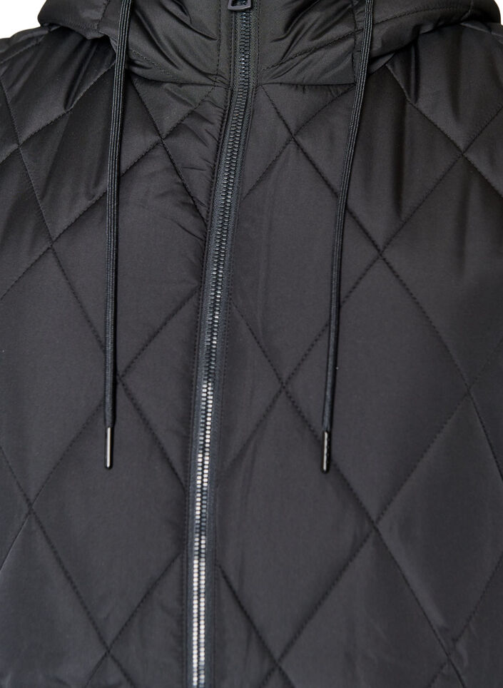 Halflang gewatteerd gilet met capuchon, Zwart, Packshot image number 2