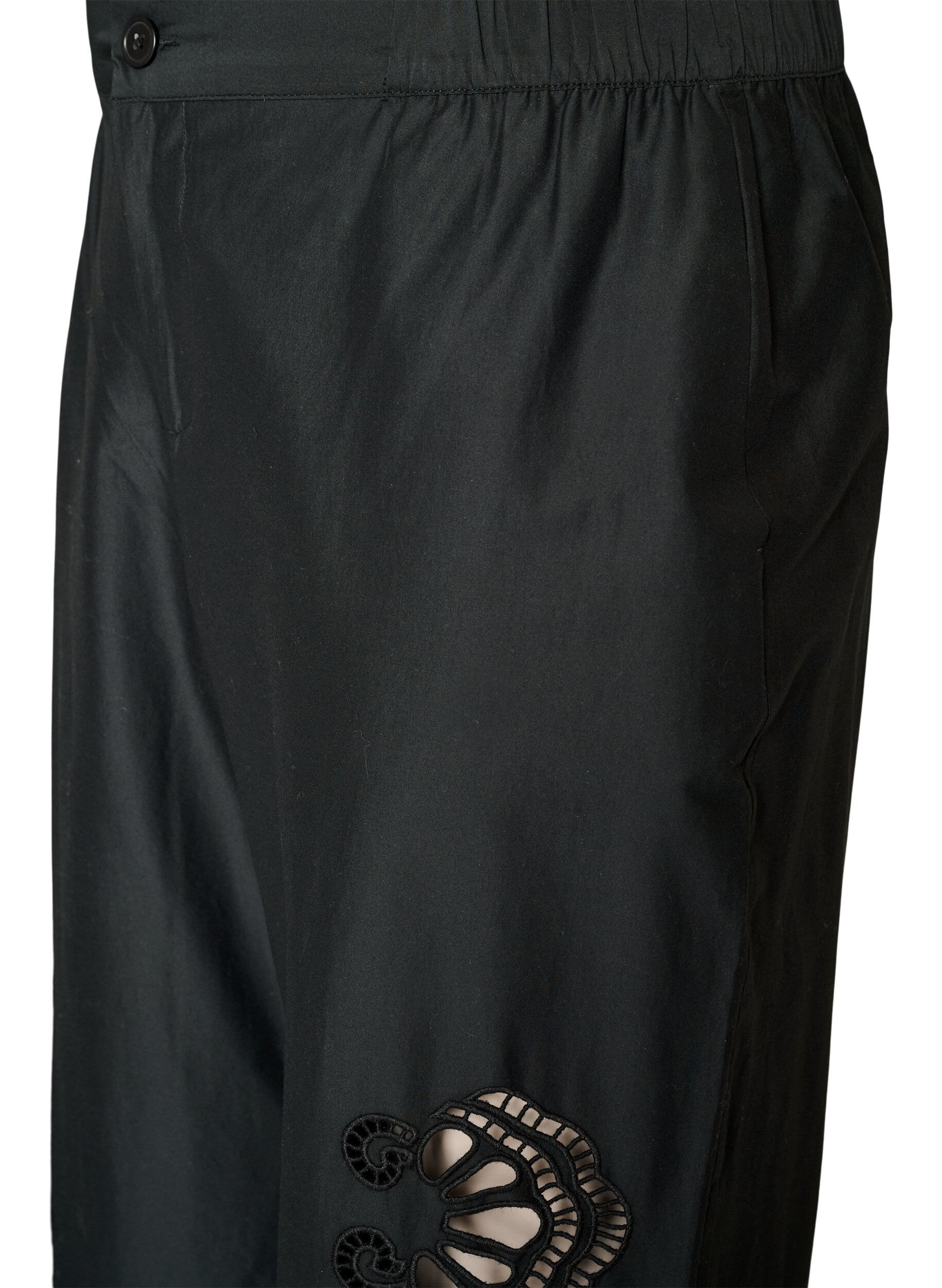 ZizziKatoenen broek met geborduurde uitsnijdingen, Zwart, Packshot image number 2