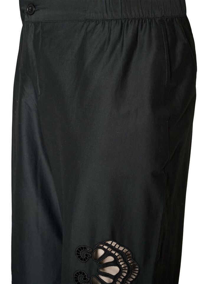 Katoenen broek met geborduurde uitsnijdingen, Zwart, Packshot image number 2