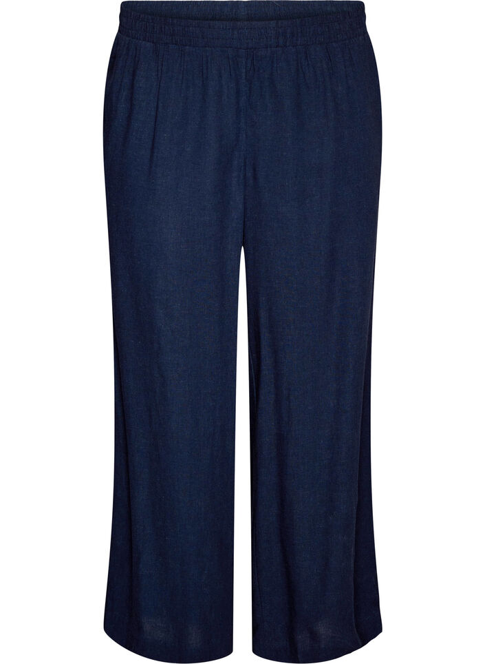 Wijde linnen en viscose broek, Blauw, Packshot image number 0