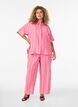 Gestreepte broek met hoge taille en wijde pijpen, Roze, Model image number 0