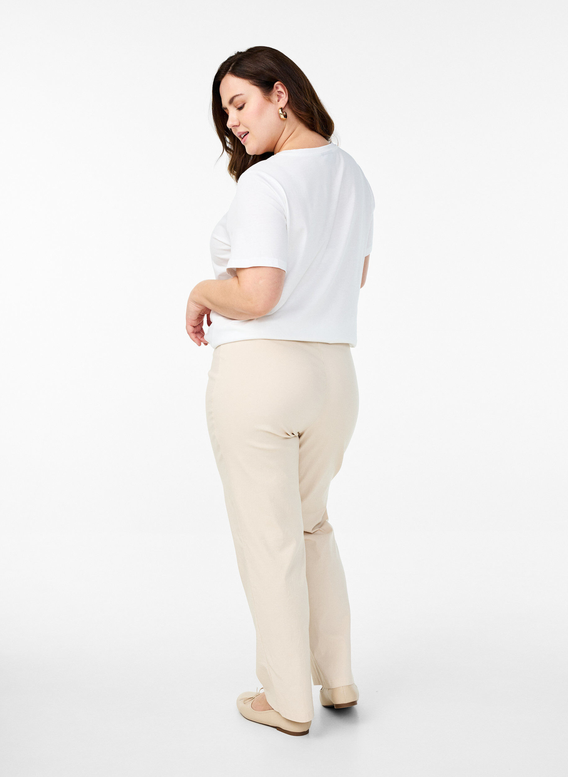 Zizzi Rekbaar broek van viscose, Beige, Model image number 1