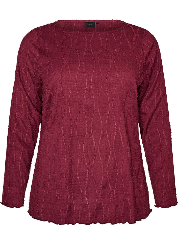 Jersey blouse met een golvende textuur, Rood, Packshot image number 0