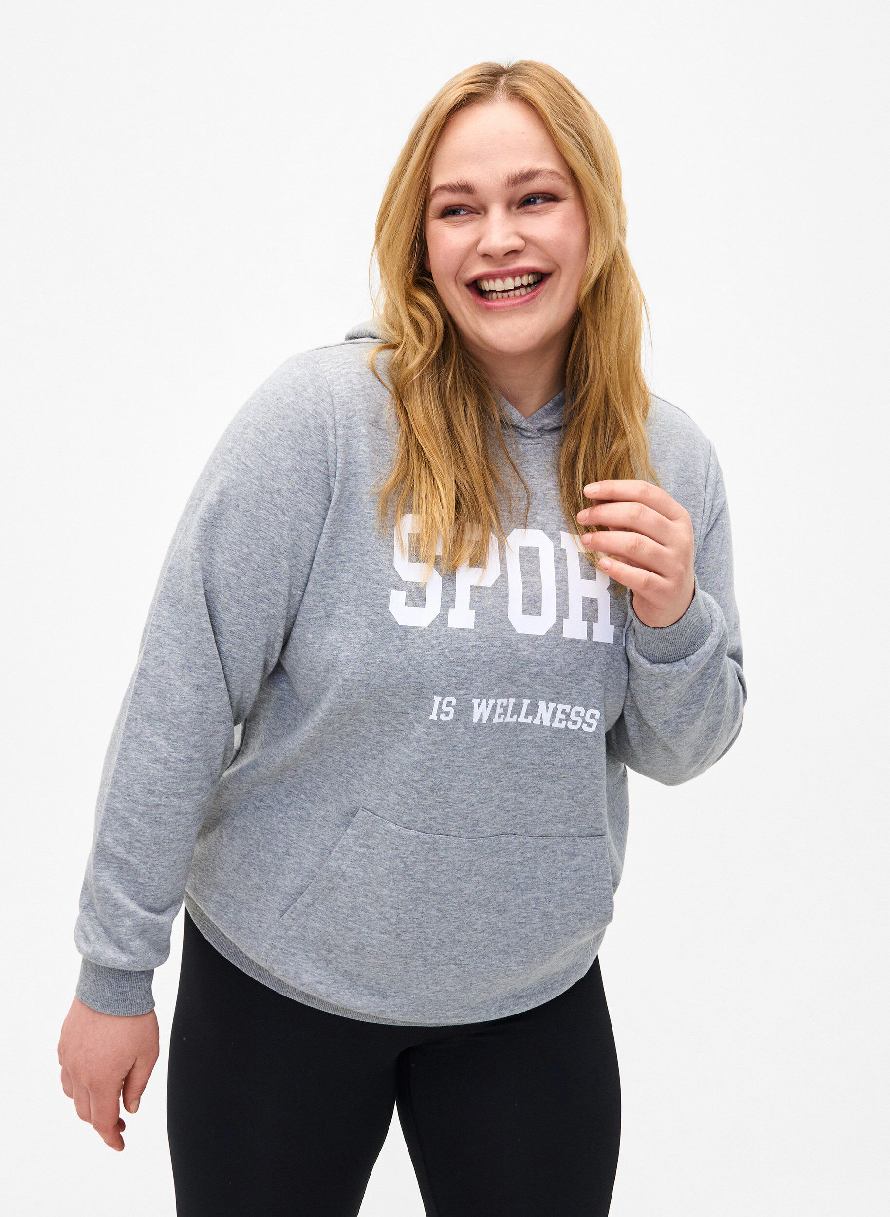 Zizzi Sweat hoodie, Light Grey Melange, Model image number 0