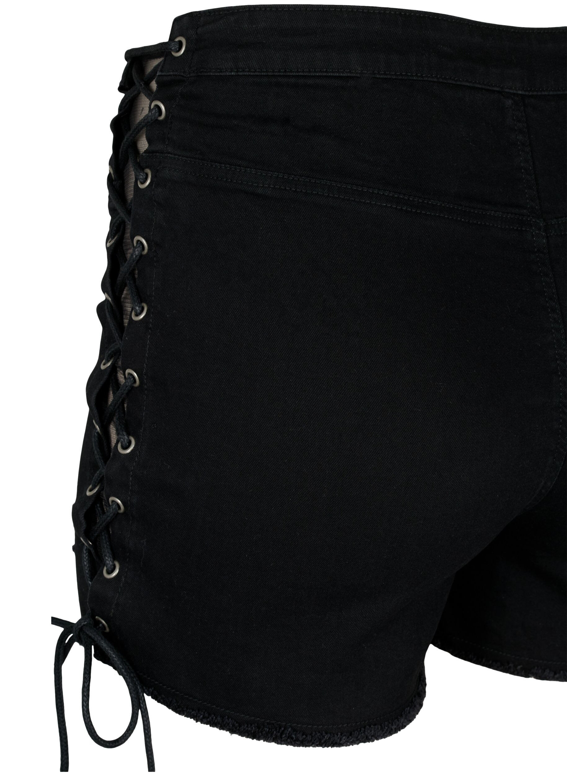Zizzi Gescheurde denim shorts met trekkoord, Black Denim, Packshot image number 3