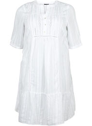 Gestreepte viscose jurk met kanten lint, Bright White