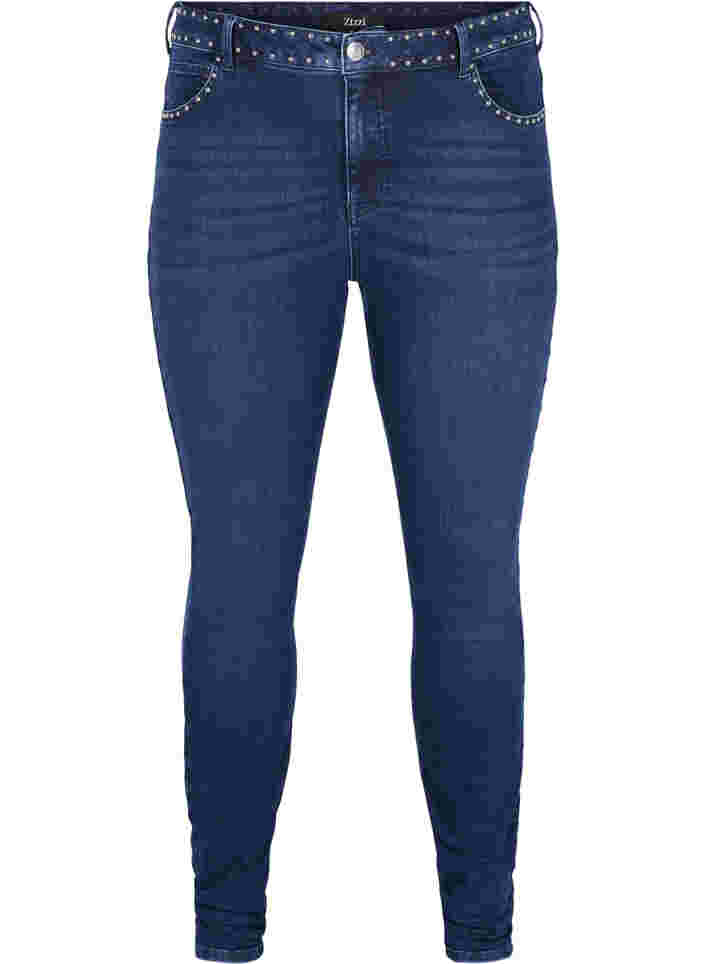 Super slanke Amy jeans met klinknagels, Dark blue