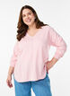 Fijngebreide blouse met V-hals en voorkantdetail, Roze, Model image number 0