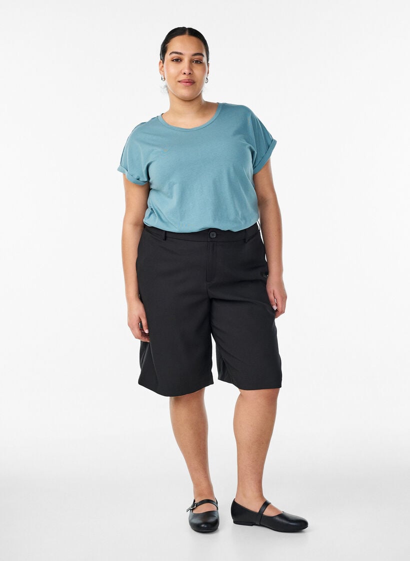 T-shirt met korte mouwen van katoenmix, Blauw, Model image number 1