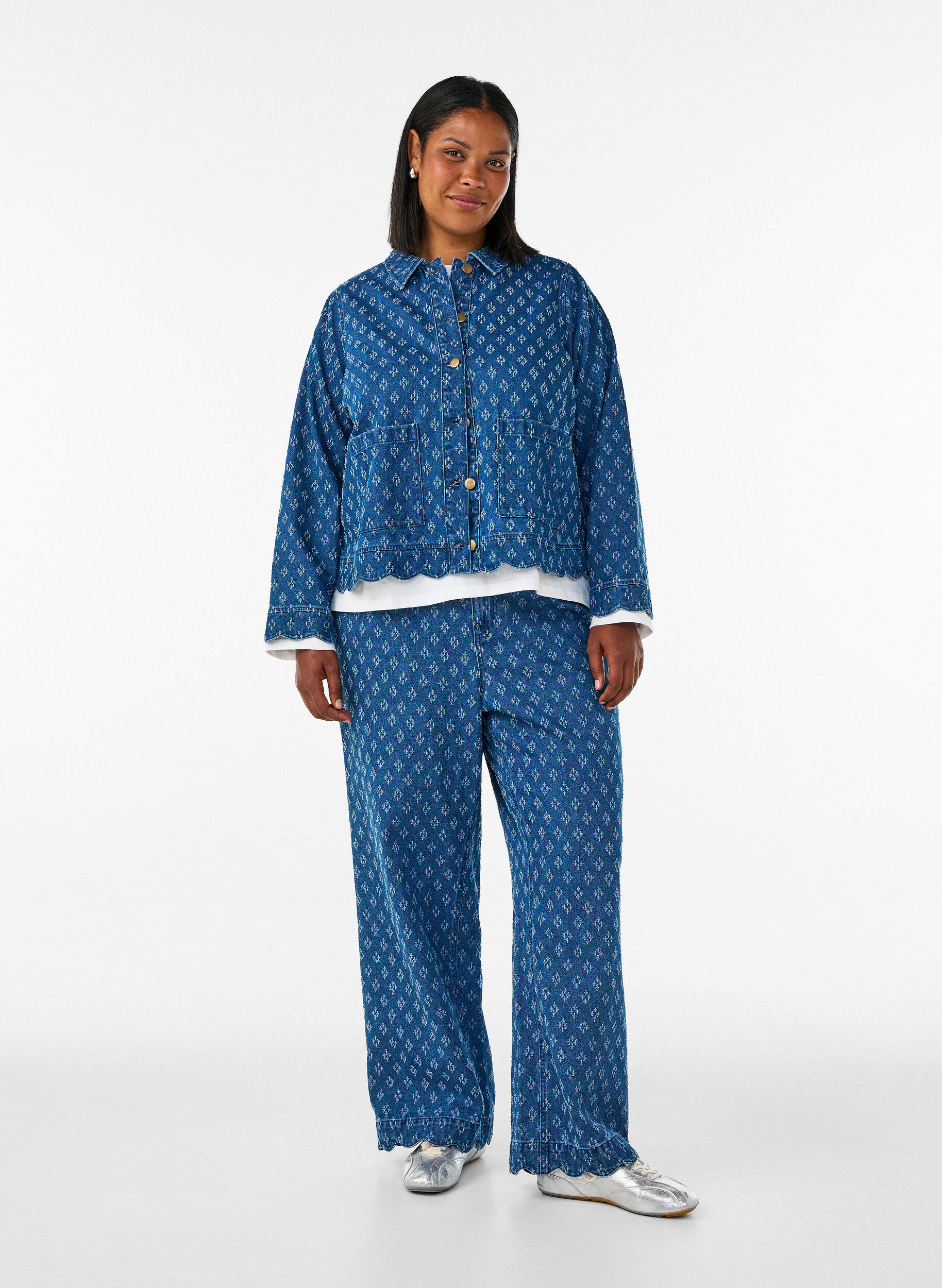 ZizziDenimjack met een versleten patroon, Blauw, Model image number 1