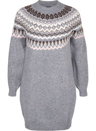 Gebreide jurk met jacquardpatroon en lange mouwen, Medium Grey Comb