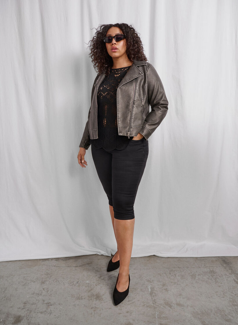 Gebreide blouse met kantpatroon, Black, Image image number 0