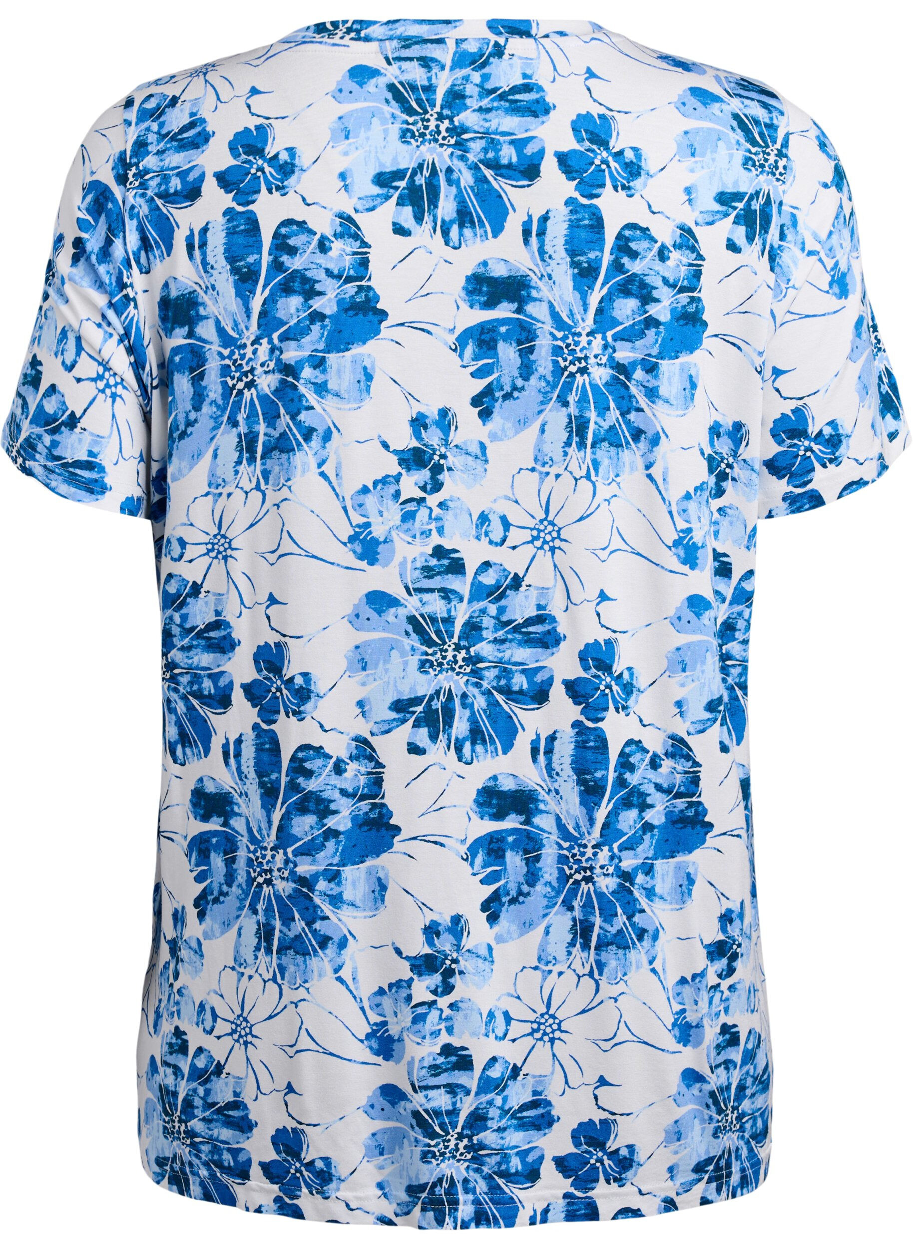 Zizzi T-shirt met bloemenprint, Blauw, Packshot image number 1