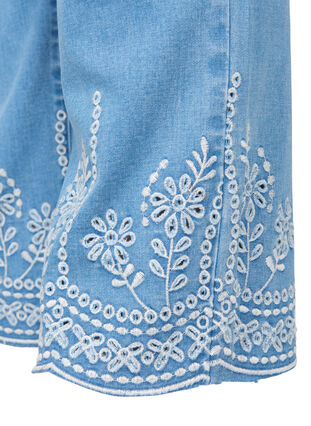 Cropped Emily jeans met borduursel, Light blue denim, Packshot image number 3