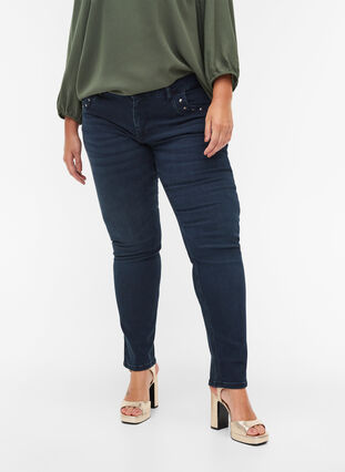 Slim fit Emily jeans met klinknagels, Dark blue, Model image number 2