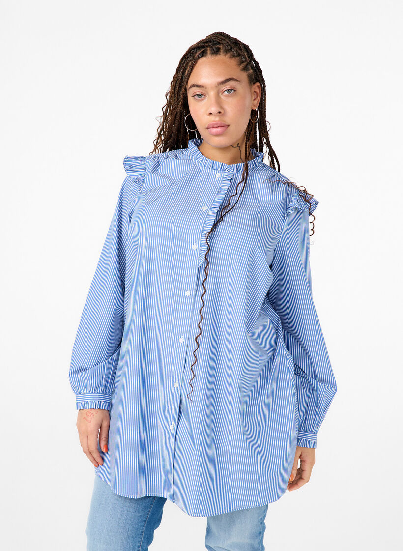Gestreepte tuniek met ruches, Princess Blue W. St., Model image number 0