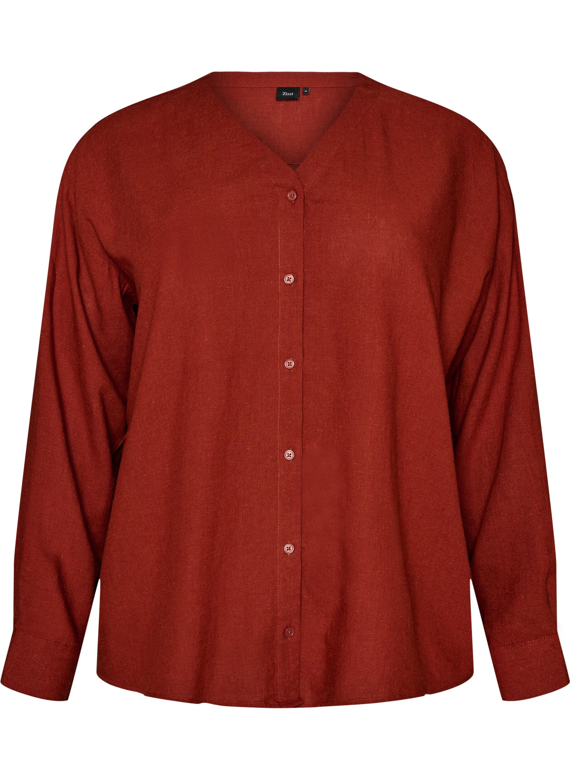 Blouse in linnen en viscose met V-hals
